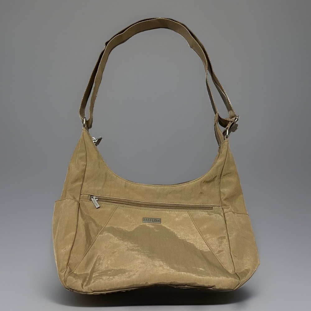 Baggallini Womens Beige Adjustable Strap Waterproof Essential Hobo Crossbody Bag